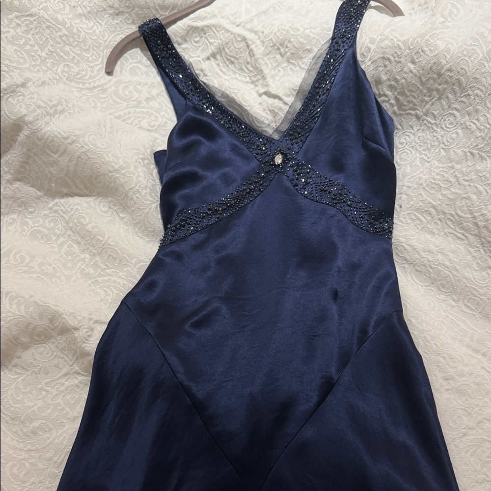 Vera Wang Midnight Blue Embellished Midi Dress